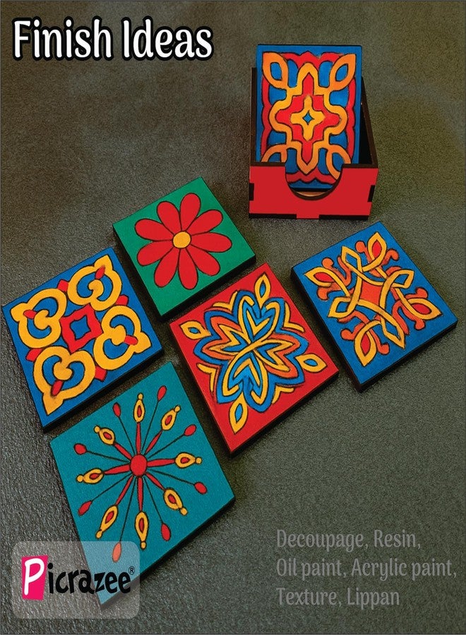 PICRAZEE مجموعة الرسم الخشبية للأطفال من PICRAZEE | مجموعة رسم مربعة الشكل مُجهزة مسبقًا من خشب MDF مع 6 ألوان وفرشتين ولوحة ألوان وحامل | مجموعة أنشطة الرسم والتلوين للمنزل وكهدية - Image 5